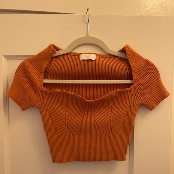 Minnie Structured Bodice Knit Top in Burnt Orange - Picture 2 of 3